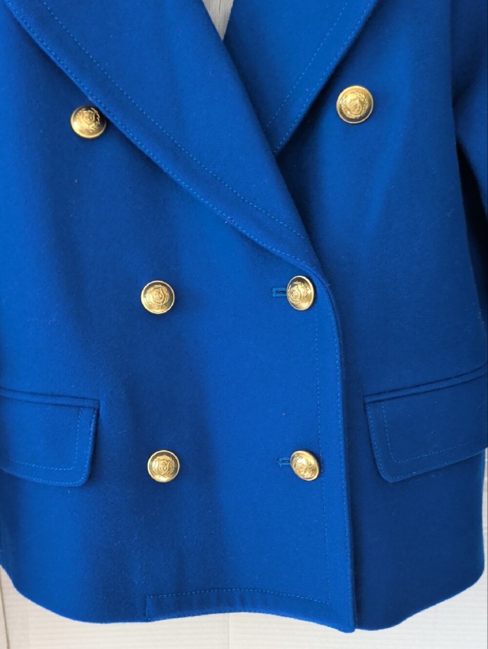 J. Crew Royal Blue Double-Breasted Pea Coat  Gold Buttons SZ 8 Formal Chic - Picture 6 of 15